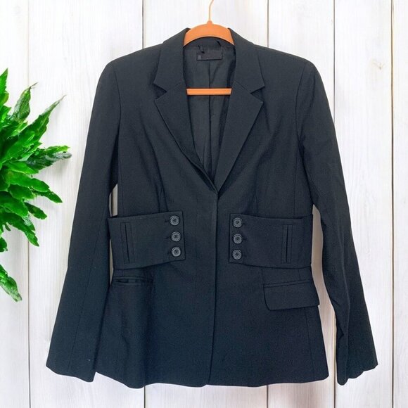Karl Lagerfeld Black Tailored Blazer With Military Button Detail Size Medium - Picture 1 of 6